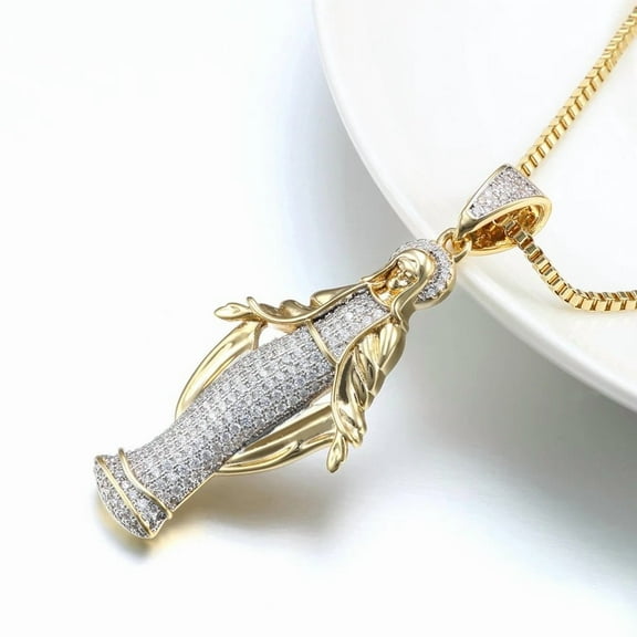 Iced Out Virgin Mary Mama Pendant Religious Jewelry 14K Yellow Gold Virgen De Guadalupe Necklace Charms Our Lady