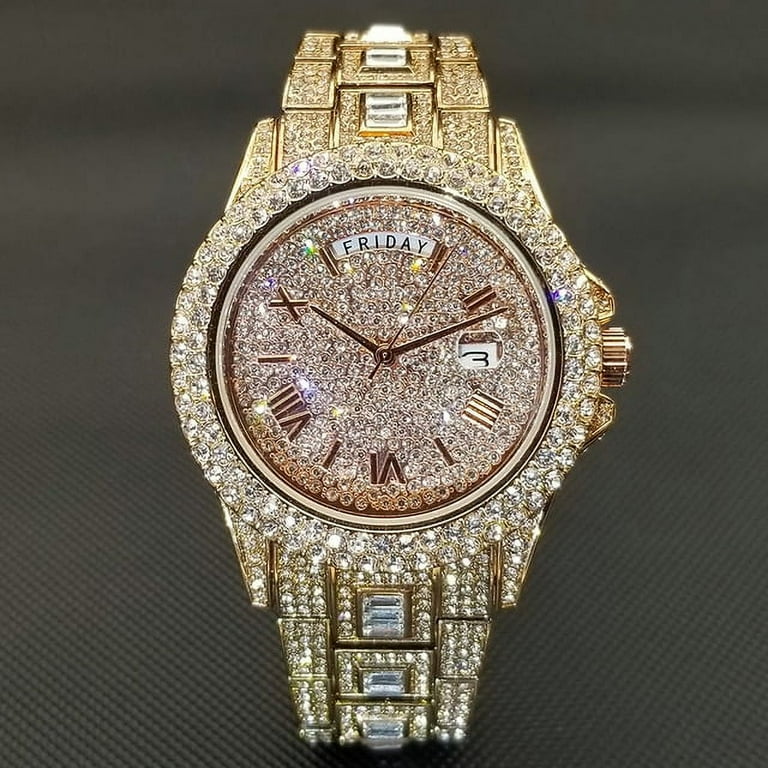 Mens gold online iced out watches