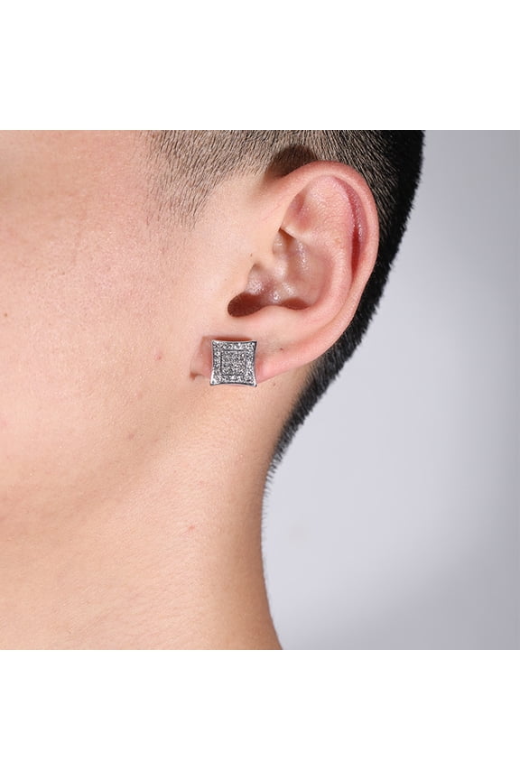 Iced Out Zirconia Stud Earrings For Men Hiphop 14K White Gold Male Earing Fashion Punk Jewelry Gift Shiny