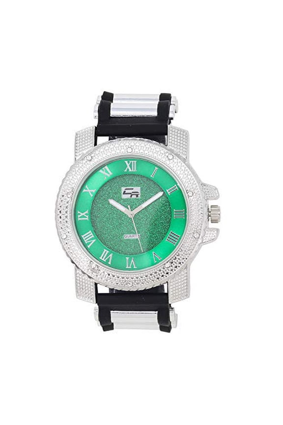 Iced Oversized Hip Hop Bullet Rubber Band Mens Watch, That Shows Your Lust for Life-GJM (GJM Glitter - Green - SLV - Black)