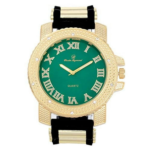 Iced Oversized Hip Hop Bullet Rubber Band Mens Watch, That Shows Your Lust for Life - GJM (GJM - Green - Gold)