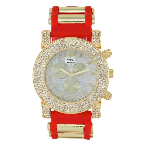 Iced Oversized Hip Hop Bullet Rubber Band Mens Watch, That Shows Your Lust for Life - GJM (ST10248 Red Silver Dial)