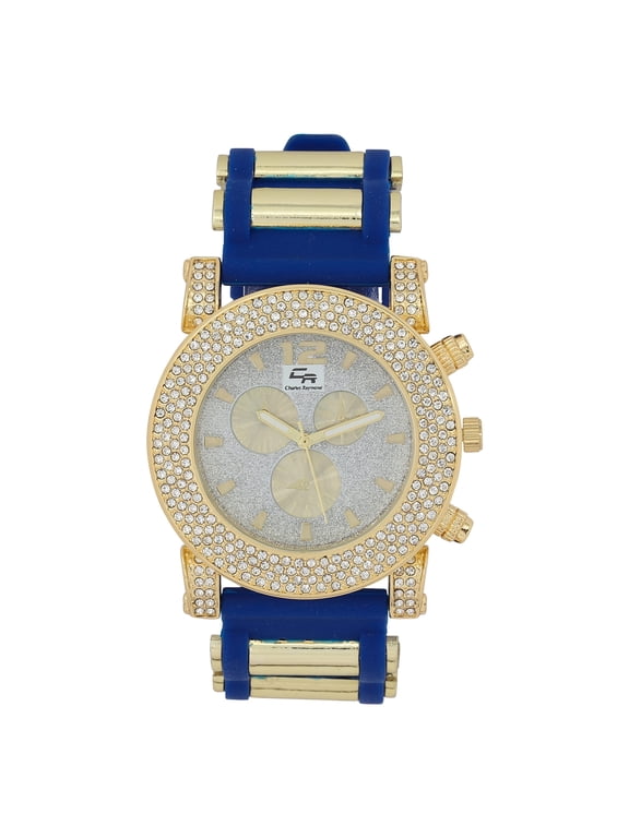 Iced Oversized Hip Hop Bullet Rubber Band Mens Watch, That Shows Your Lust for Life - GJM (ST10248 Royal Blue Silver Dial)