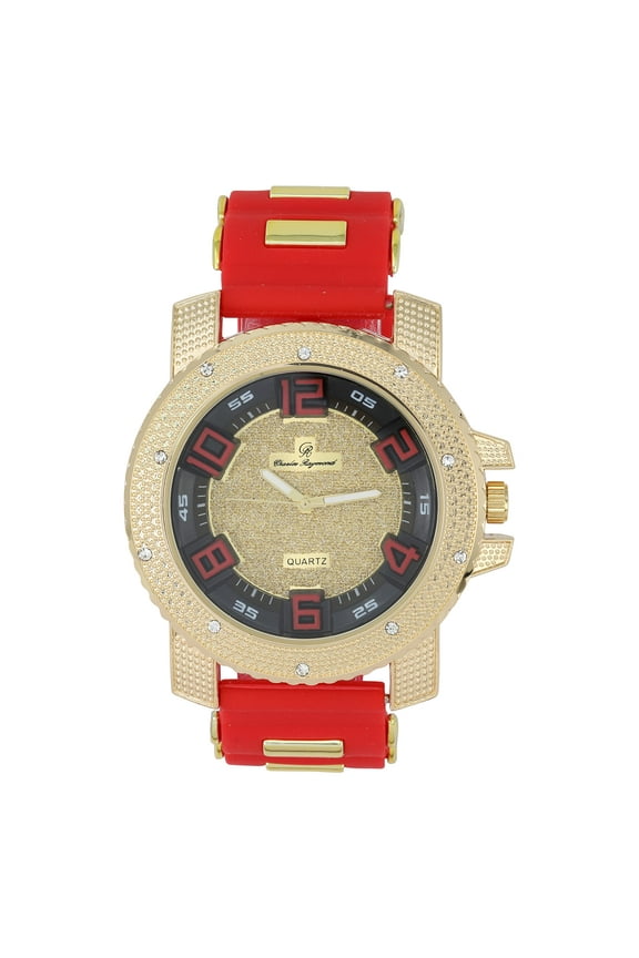 Iced Oversized Hip Hop Bullet Rubber Band Mens Watch, That Shows Your Lust for Life - GJM (ST10409 Red)