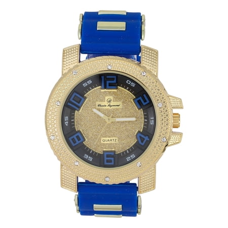 Iced Oversized Hip Hop Bullet Rubber Band Mens Watch, That Shows Your Lust for Life - GJM (ST10409 Royal Blue)