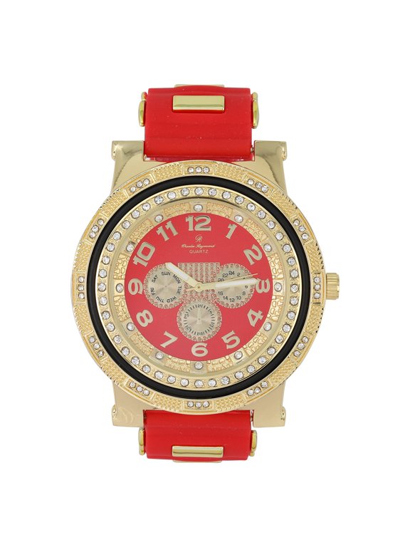 Iced Oversized Hip Hop Bullet Rubber Band Mens Watch, That Shows Your Lust for Life - GJM (ST10411 Blood Red)