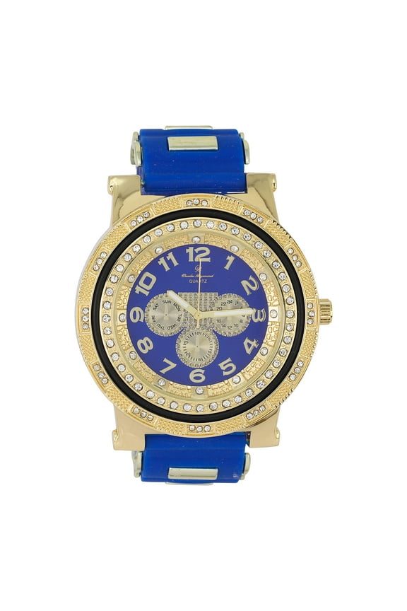 Iced Oversized Hip Hop Bullet Rubber Band Mens Watch, That Shows Your Lust for Life - GJM (ST10411 Royal Blue)