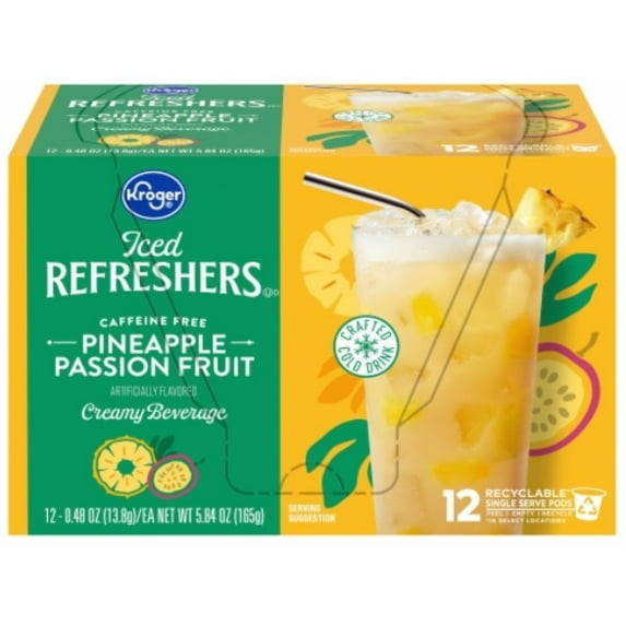 Iced Refreshers Pineapple Passion Fruit Caffeine Free Creamy Drink Beverage, 12 Count (5.84 oz)