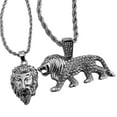 thumbnail image 1 of Iced Silver Plated Simulated Diamond Lion & Lion Head Pendant & 3mm 24" 4mm 24" Rope Chain Hip Hop Jewelry Fashion Necklace Gift, 1 of 4