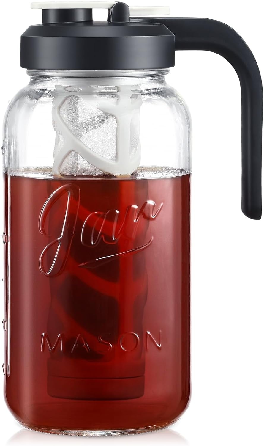 Iced Tea Maker Pitcher with Infuser and Lid 2 Quart Glass Mason Jar