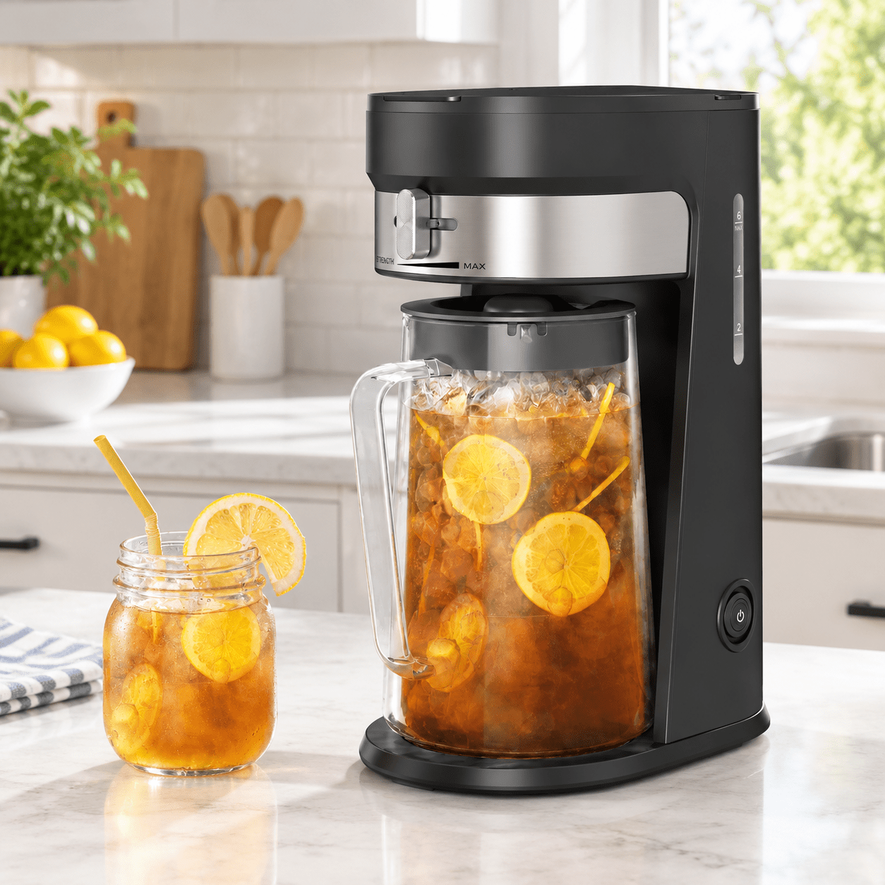 Ice Tea Pitcher Set Iced Tea Maker with 3qt Glass Pitcher, Strength Control, Reusable ...