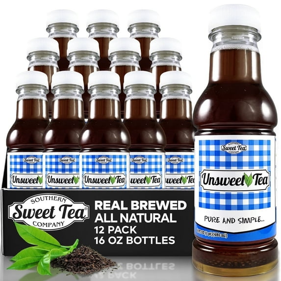 Southern Sweet Tea Company Unsweetened Real Brewed Black Tea, Caffeinated, 12 Pack, 16 FL OZ
