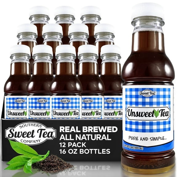 Southern Sweet Tea Company Unsweetened Real Brewed Black Tea, Caffeinated, 12 Pack, 16 FL OZ