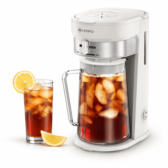 Iced Tea and Coffee Brewing System with 2.5-Quart Pitcher, White