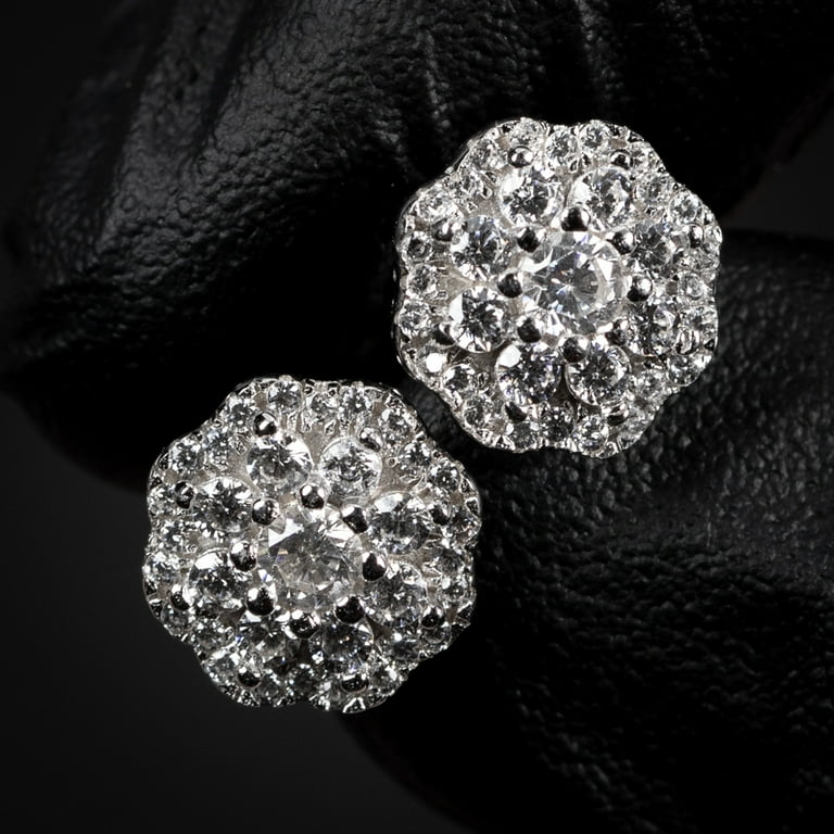 Sterling Silver CZ Cluster Flower 9mm Post Stud Earrings Sterling Silver CZ Cluster Flower 9mm Post Stud Earrings