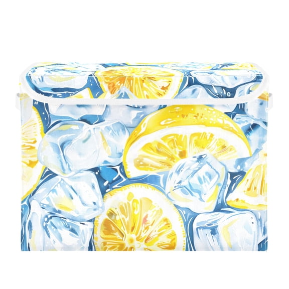 Iced and Lemon Hand Painted Foldable Storage Bin with Lid and Handle Collapsible Storage Box 16.5 x 12.6 x 11.8 inches