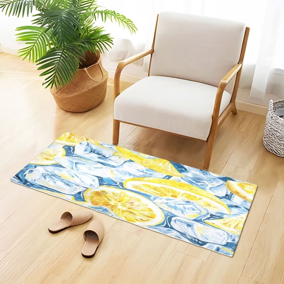 Iced and Lemon Hand Painted Plush Carpet Non Slip Runner Rug Absorbent Bath Mat 39" x 20"