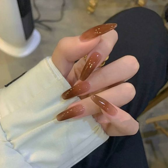 Iced transparent coffee long ballet wearing nail art finished fake nail nail art patch nail patch removable nail piece