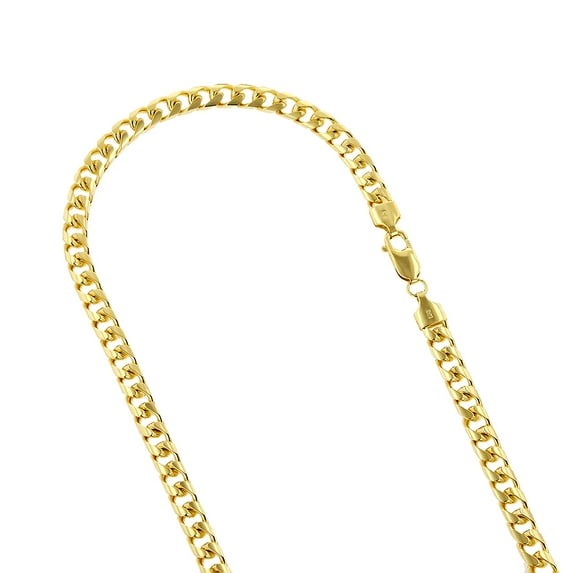 IcedTime 14k Yellow Gold Miami Cuban Link Solid Chain Necklace with Lobster Claw Clasp 6mm Wide 8.5" Long