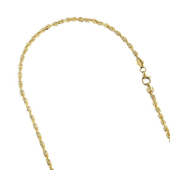 IcedTime Solid 14K Yellow Gold 3mm Wide Rope Chain Diamond Cut Bracelet with Lobster Clasp 7" long