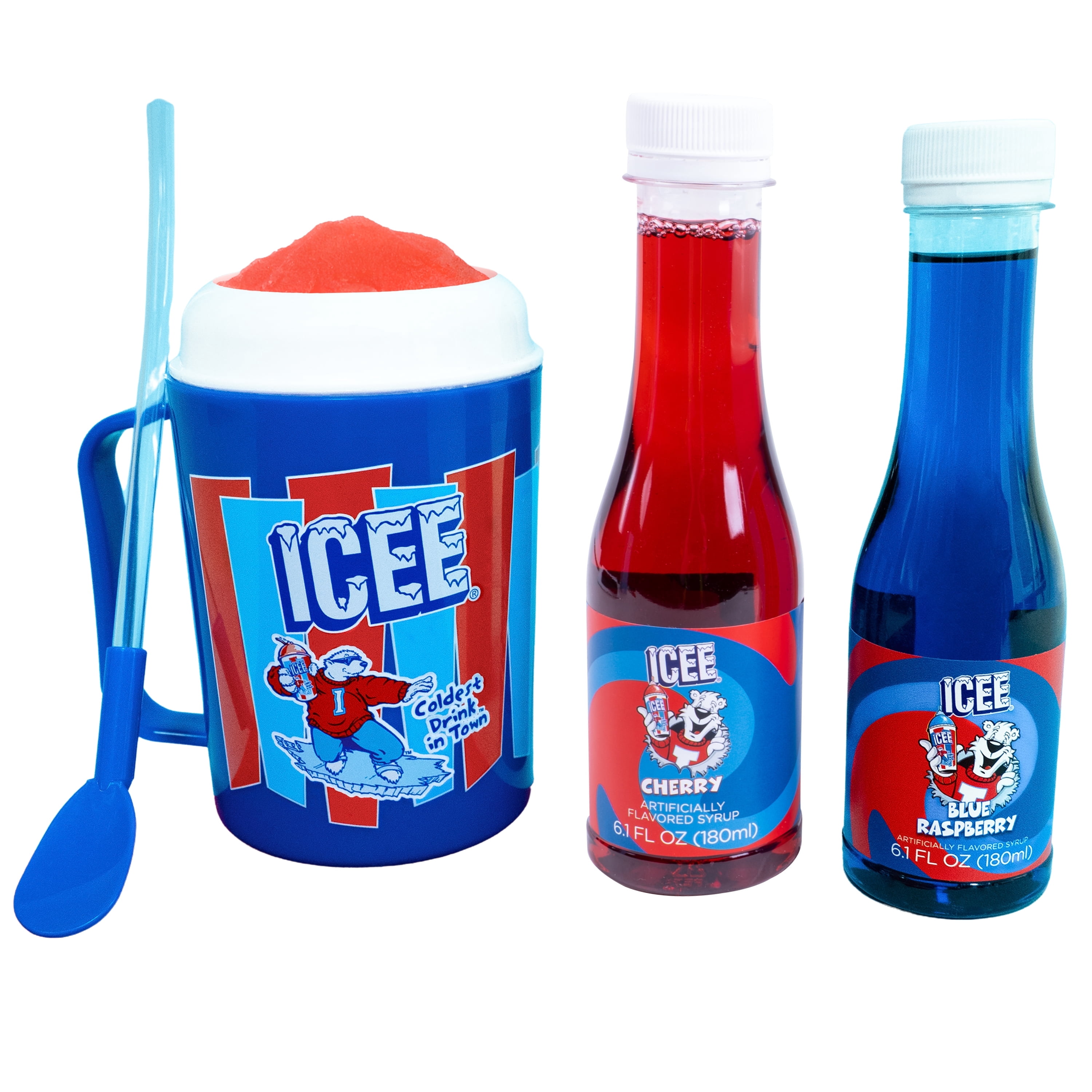 Icee Making Cup & 2 Syrups. Classic Cherry & Blue Raspberry