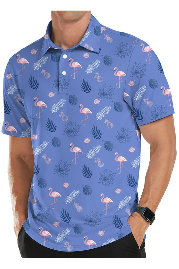 Golf Shirts for Men Short Sleeve Dry Fit Print Performance Moisture Wicking Polo Shirt