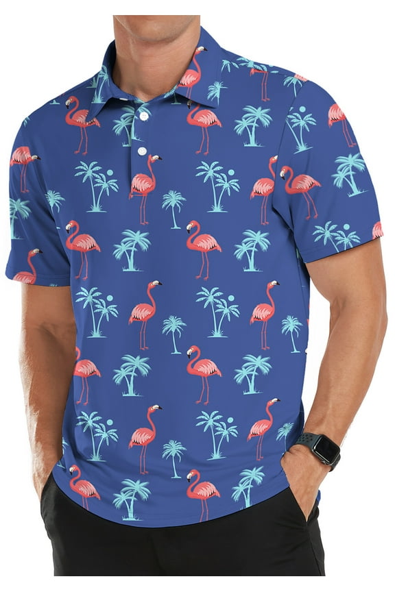 Golf Shirts for Men Short Sleeve Dry Fit Print Performance Moisture Wicking Polo Shirt