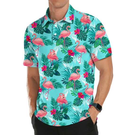 Iceglad Golf Shirts for Men Short Sleeve Dry Fit Print Performance Moisture Wicking Polo Shirt