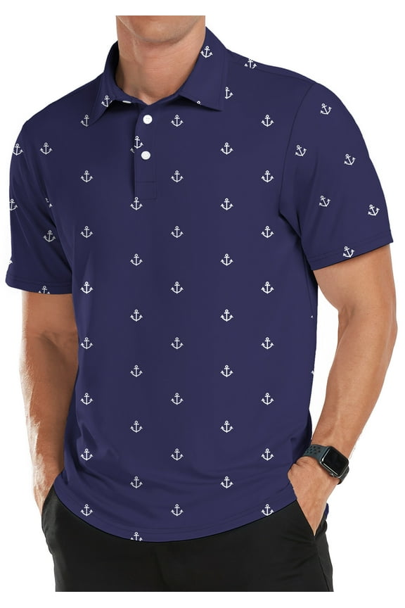 Golf Shirts for Men Short Sleeve Dry Fit Print Performance Moisture Wicking Polo Shirt