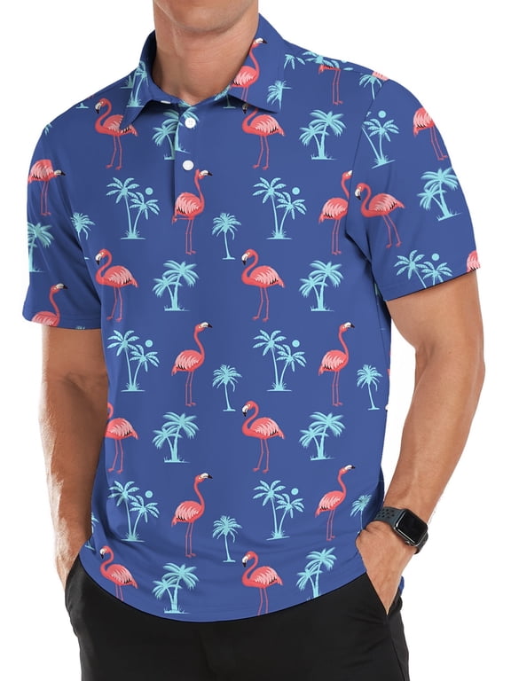 Golf Shirts for Men Short Sleeve Dry Fit Print Performance Moisture Wicking Polo Shirt