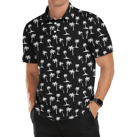 Iceglad Golf Shirts for Men Short Sleeve Dry Fit Print Performance Moisture Wicking Polo Shirt