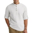 thumbnail image 1 of Iceglad Men Henley Neck Long Sleeve Cotton Linen Shirt Casual Beach Outfit Dress Shirt White L, 1 of 8