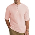 thumbnail image 1 of Iceglad Men Henley Neck Long Sleeve Cotton Linen Shirt Casual Beach Outfit Dress Shirt Pink XL, 1 of 8