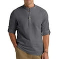 thumbnail image 1 of Iceglad Men Henley Neck Long Sleeve Cotton Linen Shirt Casual Beach Outfit Dress Shirt Dark Grey XL, 1 of 8
