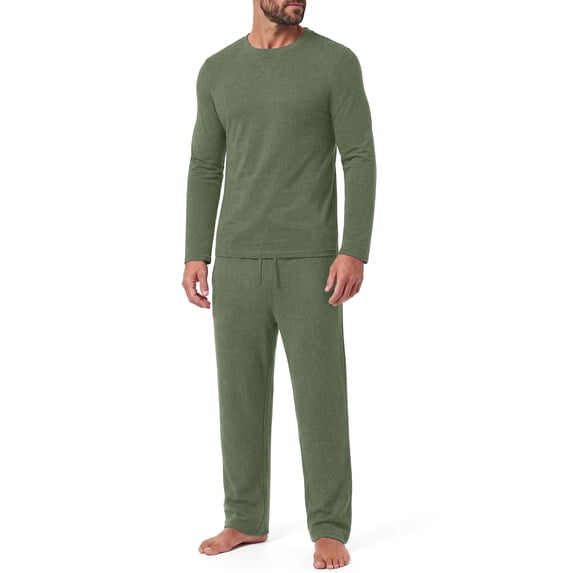 Iceglad Men's 2 Piece Loungewear Set Long Sleeve Crewneck Top and Drawstring Pants Pajama Set