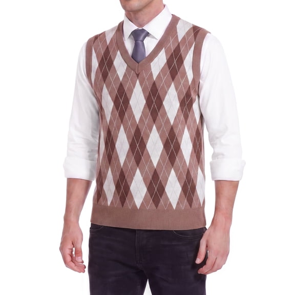 Iceglad Men's Argyle Sweater Vest V-Neck Classic Knit Sleeveless Pullover Preppy Golf Vest for Fall Winter