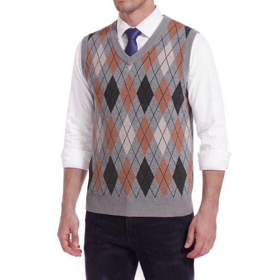 Iceglad Men's Argyle Sweater Vest V-Neck Classic Knit Sleeveless Pullover Preppy Golf Vest for Fall Winter