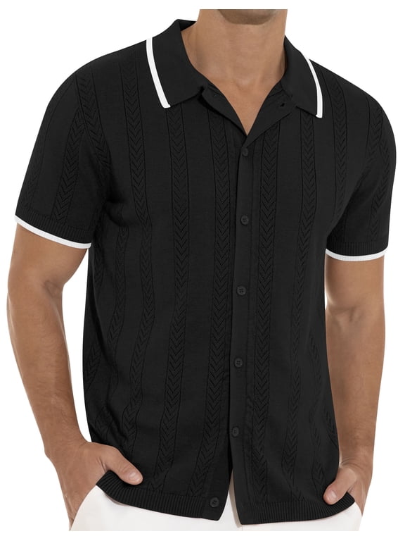 Men's Casual Button Down Shirt Short Sleeve Vintage Clothes Knit Polo Shirts Summer Beach Shirts