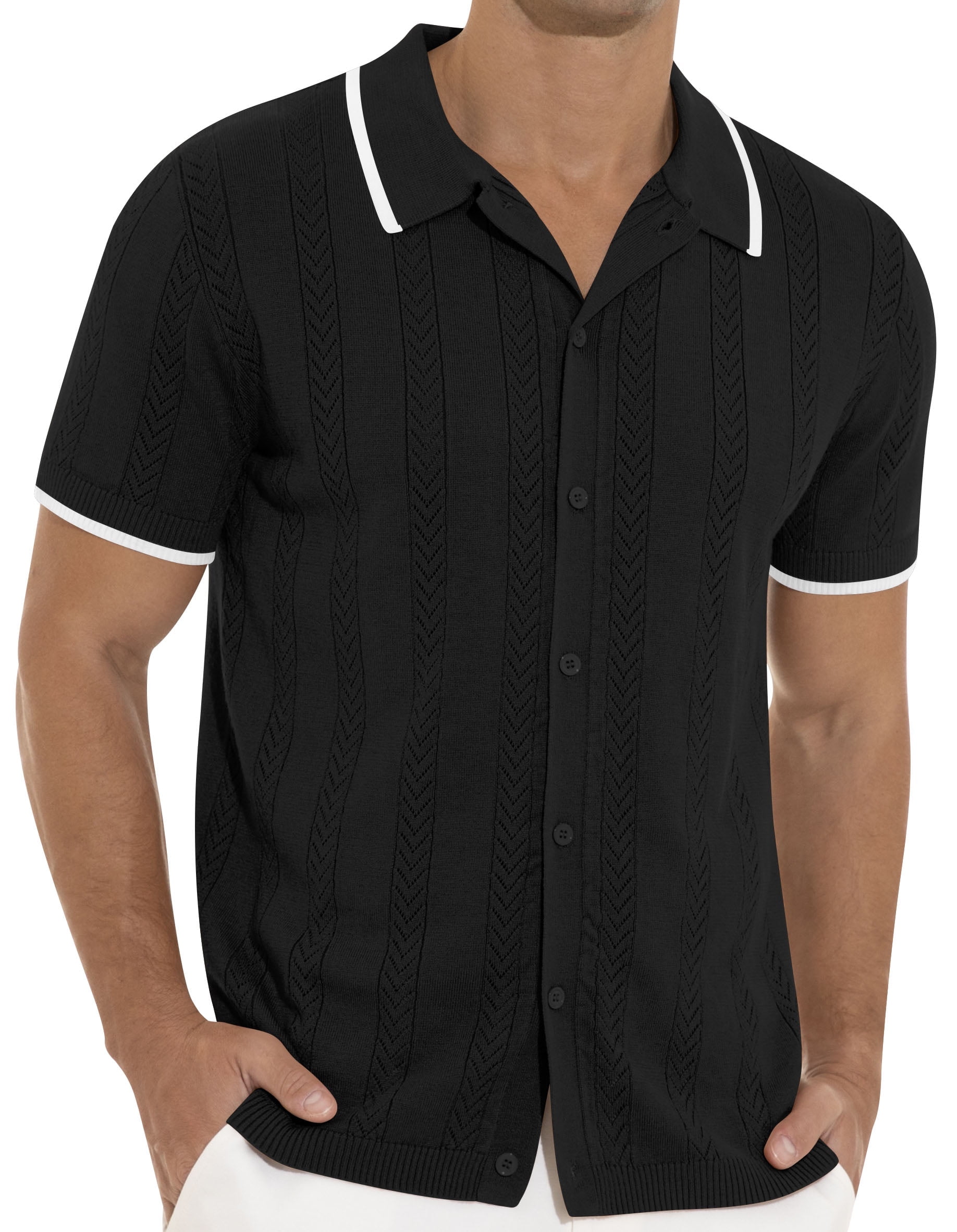 Iceglad Men's Vintage Short Sleeve Knit Polo Shirt with Iceglad Men's Vintage Short Sleeve Knit Polo Shirt with