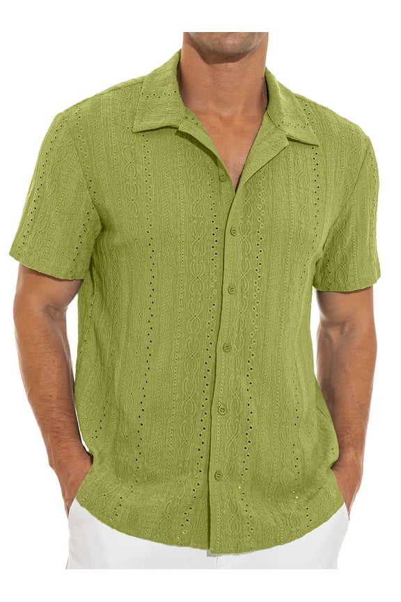 Men's Casual Button Down Shirts Short Sleeve Shirts Vacation Beach Summer Hollow Out Tops