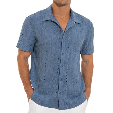 Men's Casual Button Down Shirts Short Sleeve Shirts Vacation Beach Summer Hollow Out Tops