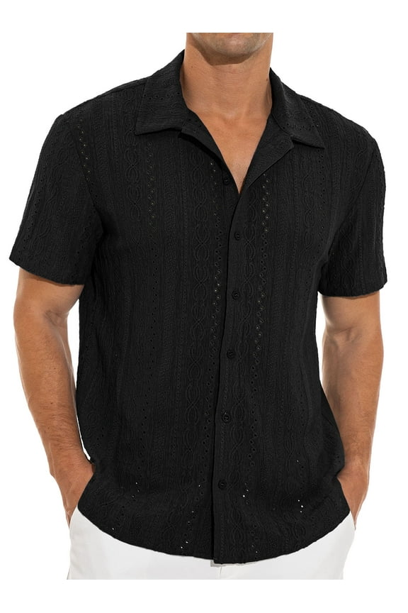 Men's Casual Button Down Shirts Short Sleeve Shirts Vacation Beach Summer Hollow Out Tops