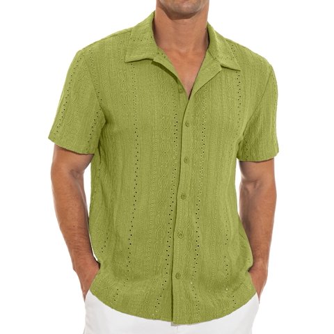 Men's Casual Button Down Shirts Short Sleeve Shirts Vacation Beach Summer Hollow Out Tops
