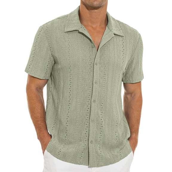 Iceglad Men's Casual Button Down Shirts Short Sleeve Shirts Vacation Beach Summer Hollow Out Tops