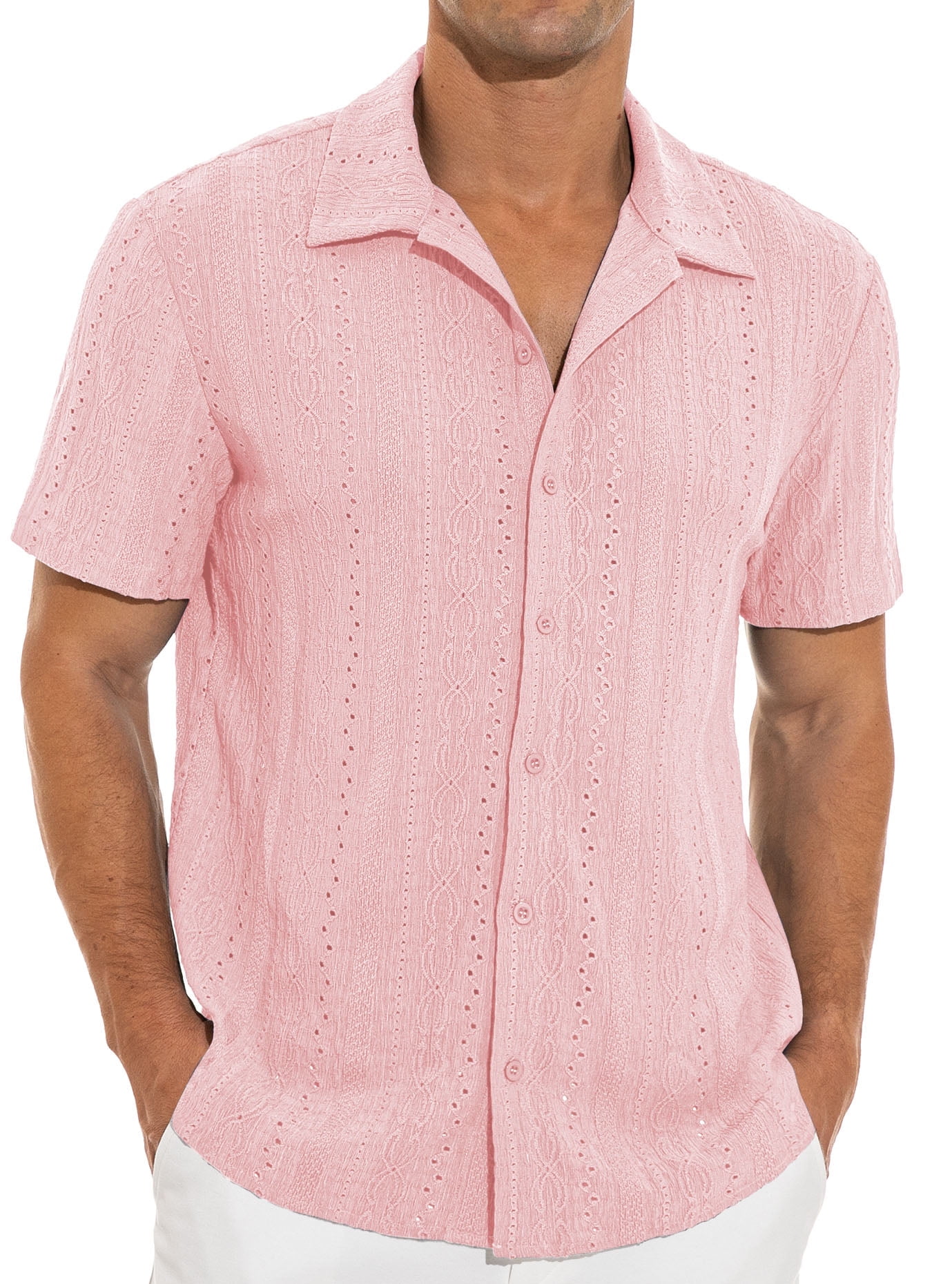 Men's Button Down Collared Neck Hollow Out Shirt