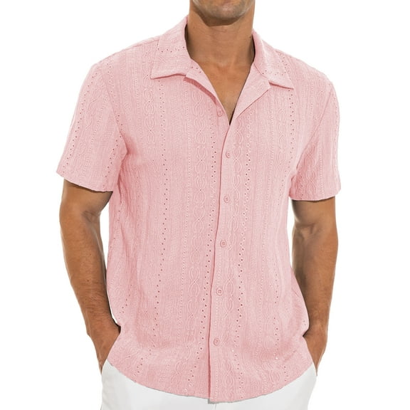Iceglad Men's Casual Button Down Shirts Short Sleeve Shirts Vacation Beach Summer Hollow Out Tops