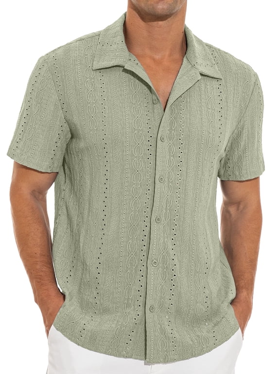 Men's Casual Button Down Shirts Short Sleeve Shirts Vacation Beach Summer Hollow Out Tops
