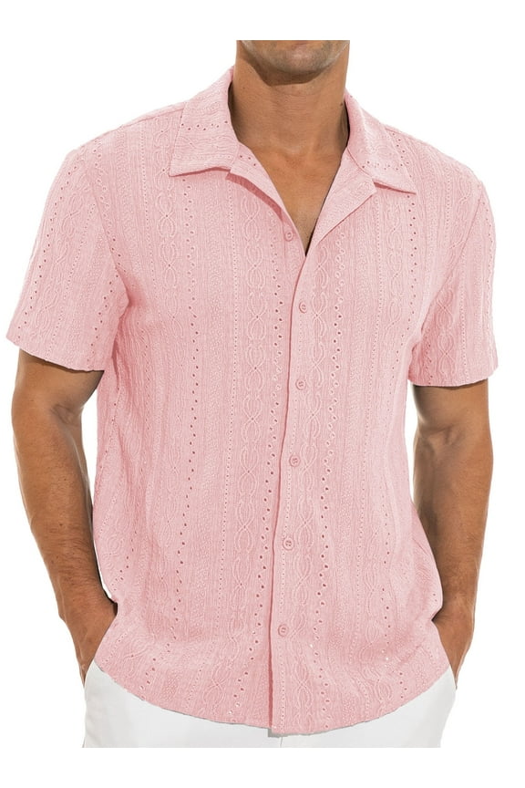 Men's Casual Button Down Shirts Short Sleeve Shirts Vacation Beach Summer Hollow Out Tops