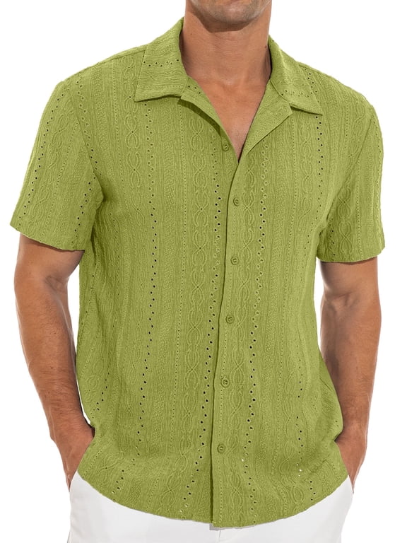 Men's Casual Button Down Shirts Short Sleeve Shirts Vacation Beach Summer Hollow Out Tops