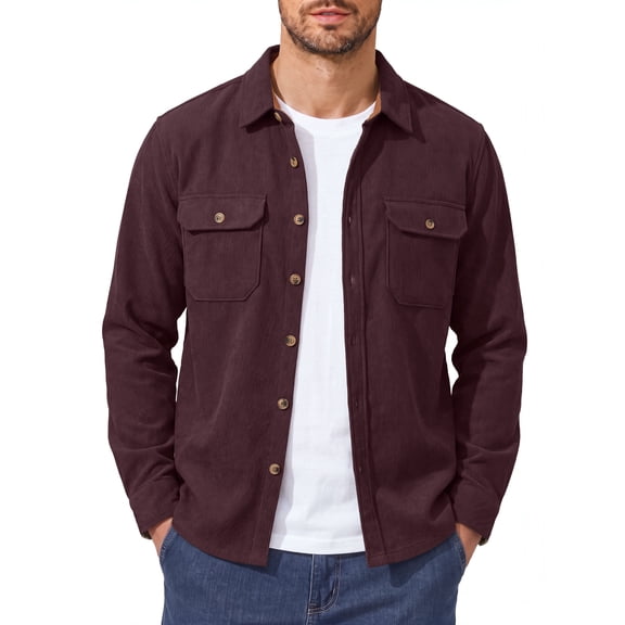Iceglad Men's Corduroy Shirt Long Sleeve Casual Button Down Shacket Jacket with Flap Chest Pockets